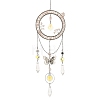 Natural Rose Quartz Chips & Metal Ring & Butterfly Suncatchers HJEW-TA00503-1