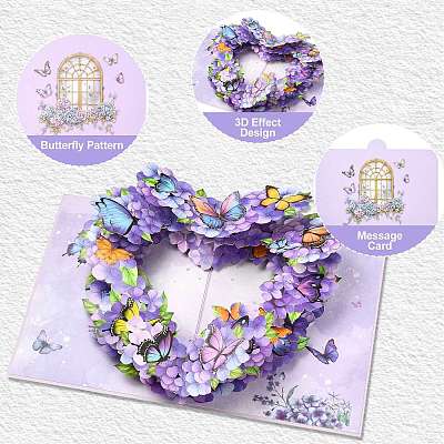 Pop Up 3D Heart Butterfly Bouquet Greeting Cards AJEW-FZC0001-06-1