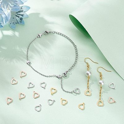 Unicraftale 18Pcs 3 Colors 304 Stainless Steel Open Heart Charms STAS-UN0029-72-1