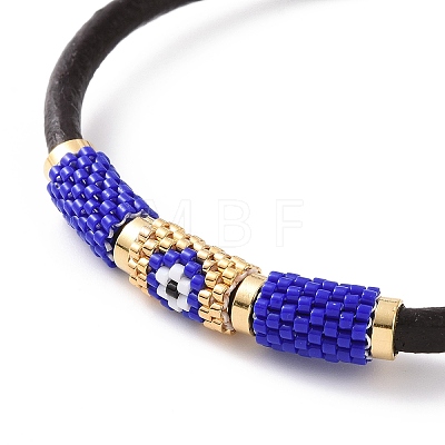 Japanese Seed Column with Evil Eye Beaded Bracelet with Cowhide Cords for Women BJEW-JB09078-01-1