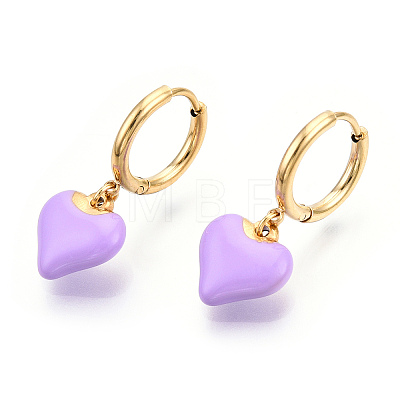 Ion Plating(IP) Enamel Heart Dangle Hoop Earrings EJEW-T018-01C-1