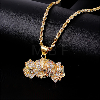 Brass Pave Clear Cubic Zirconia Dollar Pendant Necklaces for Men DC8712-1