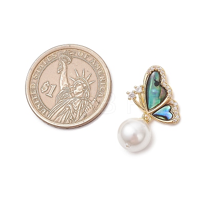 3Pcs 3 Sizes Natural Paua Shell with Round White Shell Pearl Pendants PALLOY-JF05085-1