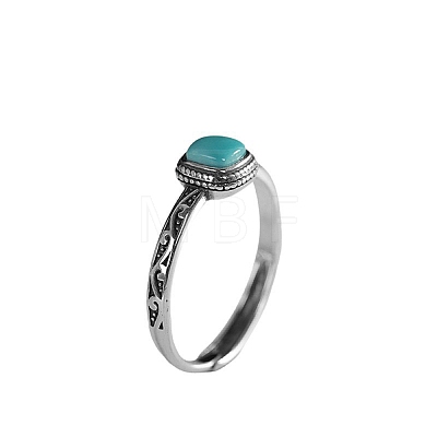 Synthetic Turquoise with 925 Sterling Silver Finger Rings RJEW-C155-03-1