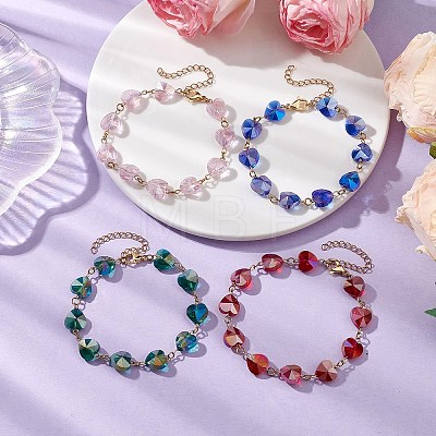 Faceted Heart Glass Link Bracelets for Women BJEW-JB10894-1