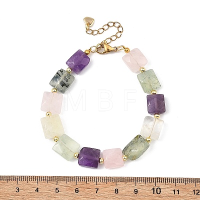 Square Natural Rose Quartz & Quartz Crystal & Citrine & Peridot & Amethyst Beaded Bracelets for Women BJEW-JB13782-1