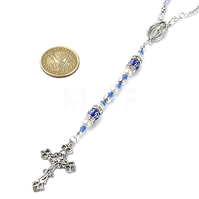 Cross & Virgin Mary Alloy Rosary Bead Necklaces NJEW-JN05123-03-1