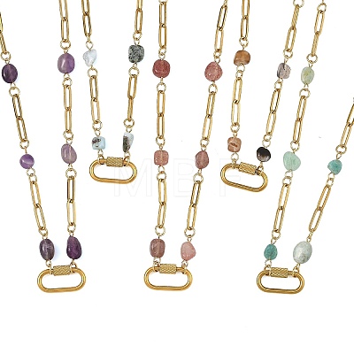 Natural Mixed Stone Nuggets Beaded Chain Necklaces NJEW-JN06508-1