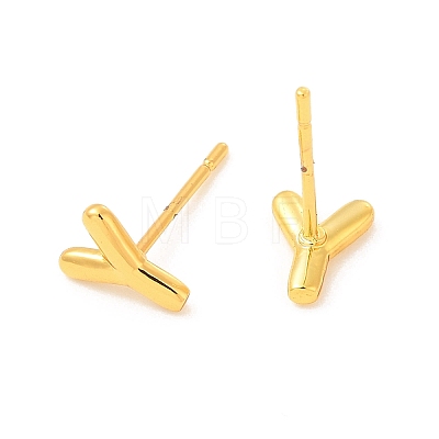 Brass Hollow Out Initial Letter Stud Earrings for Women EJEW-A044-01G-Y-1