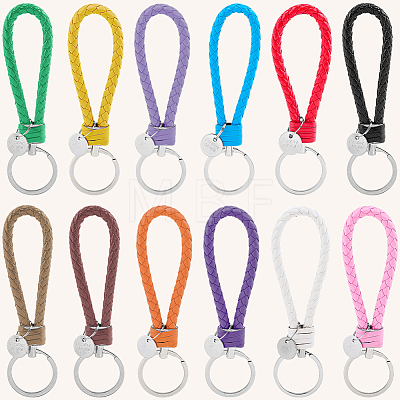 12Pcs 12 Colors PU Leather Knitting Keychains KEYC-CL0001-21-1