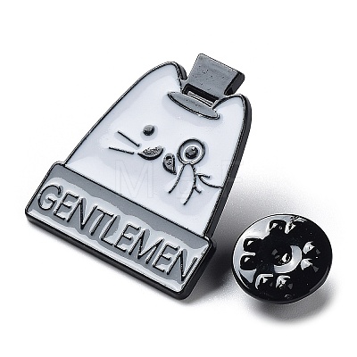 Cartoon Cat with Word Gentlemen Enamel Pin JEWB-E025-03EB-03-1