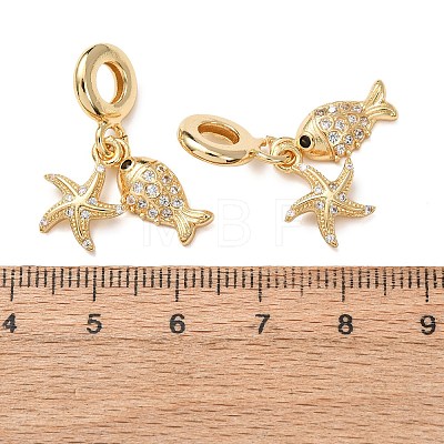Ocean Brass Micro Pave Clear Cubic Zirconia European Dangle Charms KK-H278-03G-07-1