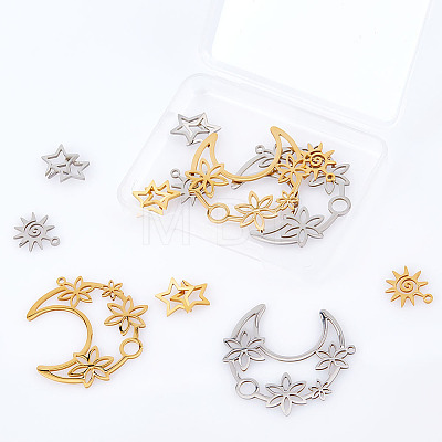 12Pcs 6 Style 201 Stainless Steel Pendants STAS-CA0001-82-1