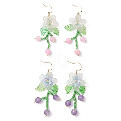 Flower Glass Seed Beads Dangle Earrings EJEW-MZ00663-1