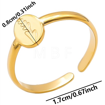 Minimalist Oval with Flower 304 Stainless Steel Wide Band Cuff Open Rings for Women PL9348-2-1