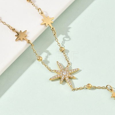 304 Stainless Steel Micro Pave Clear Star Pendant Long Tassel Y Necklaces for Women NJEW-C119-02G-1