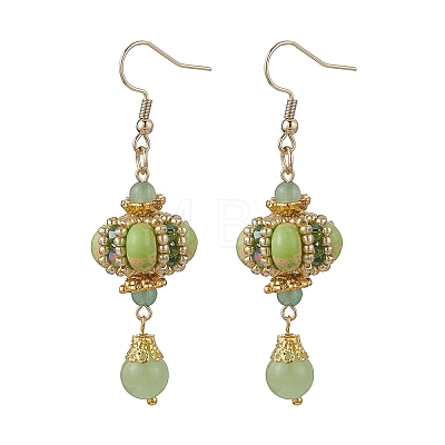 Lantern 304 Stainless Steel Synthetic Imperial Jasper Dangle Earrings EJEW-MZ00609-03-1