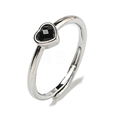 Heart Natural Dyed & Heated Black Agate Adjustable Rings RJEW-Q818-02P-05-1