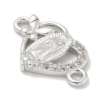 Rack Plating Brass Micro Pave Clear Cubic Zirconia Religion Heart Virgin Mary Connector Charms KK-L224-099P-01-1