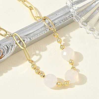 Natural White Agate Faceted Flat Round Beaded Brass Paperclip Chain Bracelets GG-CBA37F5-02G-03-1