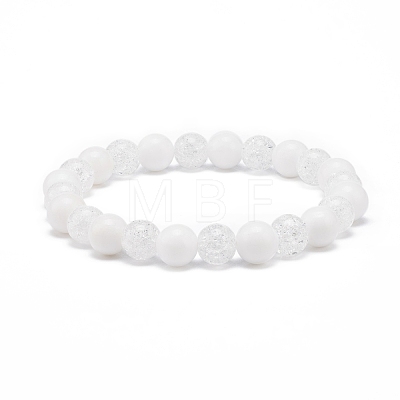 Natural White Jade & Synthetic Crackle Quartz Round Beaded Stretch Bracelet for Women BJEW-JB08528-03-1