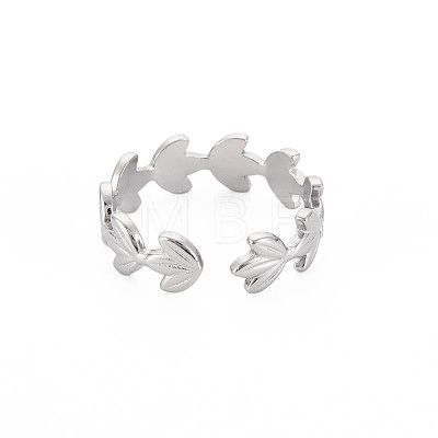 304 Stainless Steel Flower Open Cuff Ring for Women RJEW-S405-197P-1