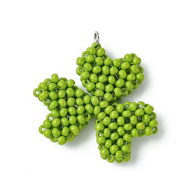 Glass Seed Beaded Clover Pendants PALLOY-MZ00530-1