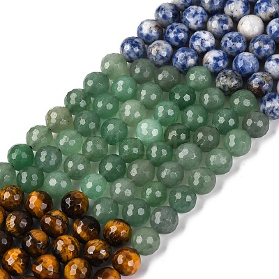 Chakra Theme Natural Red Rainbow Jasper & Yellow Aventurine & Tiger Eye & Green Aventurine & Blue Spot Stone & Lapis Lazuli & Amethyst Beads Strands G-F668-14-8mm-1