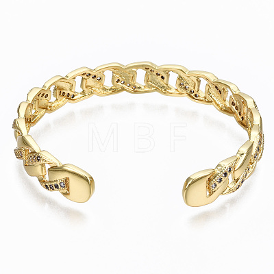 Brass Micro Pave Cubic Zirconia Curb Chain Cuff Bangles BJEW-T018-12G-02-NF-1