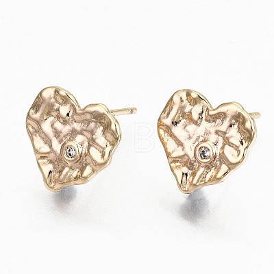 Hammered Brass Micro Pave Clear Cubic Zirconia Stud Earring Findings KK-N231-221-NF-1