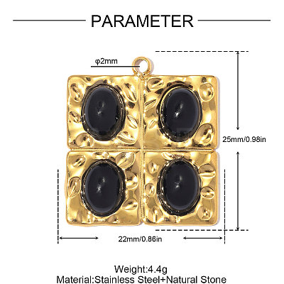 304 Stainless Steel with Black Agate Pendants GG-OY001-03G-02-1