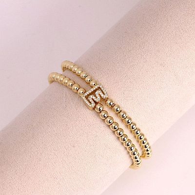 Brass Micro Pave Clear Cubic Zirconia Beads Double Strands Stretch Bracelets for Women FS-WGC7159-05-1
