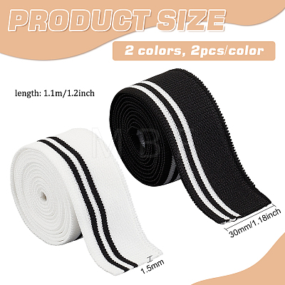 BENECREAT 4Pcs 2 Colors 95% Elastic Fiber & 5% Spandex Stripe Pattern Polyester Ribbing Fabric for Cuffs OCOR-BC0006-50-1