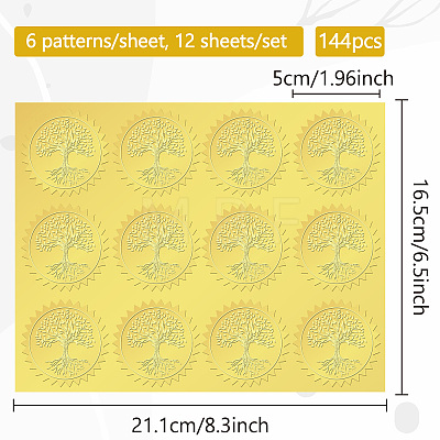 12 Sheets Self Adhesive Gold Foil Embossed Stickers DIY-WH0451-039-1