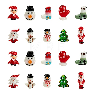 20Pcs 10 Style Christmas Themed Handmade Lampwork Beads LAMP-LS0001-09-1