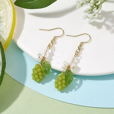 Yellow Green Grape Fruit Resin Dangle Earrings EJEW-JE05646-1