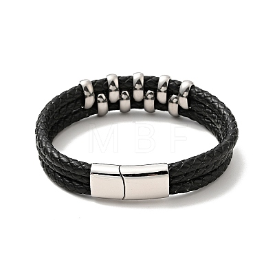Leather Braided Triple Loops Multi-strand Bracelet with 304 Stainless Steel Magnetic Clasp for Men Women BJEW-C021-20-1