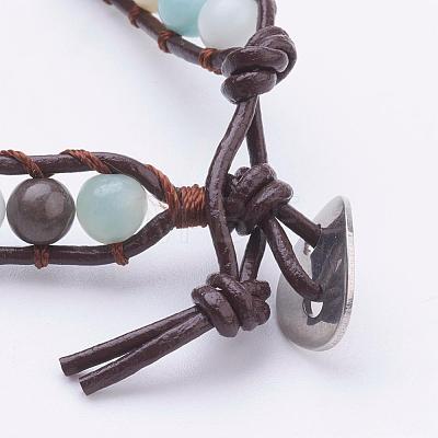 Two Loops Natural Amazonite Wrap Bracelets BJEW-JB03285-01-1