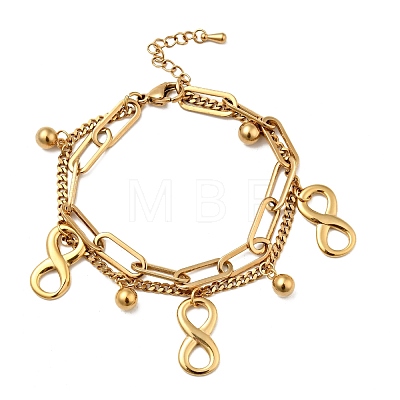 Infinity and Round Ball Charm Multi-strand Bracelet BJEW-G639-06G-1