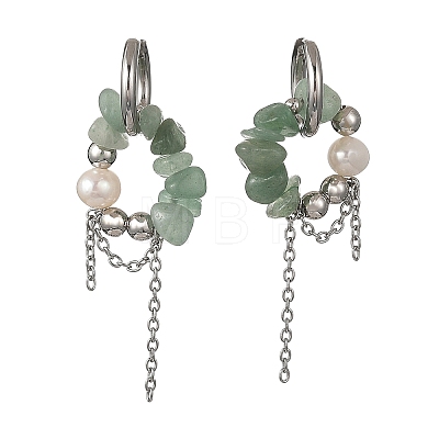 Natural Green Aventurine Chips Drop Earrings EJEW-TA00817-01-1