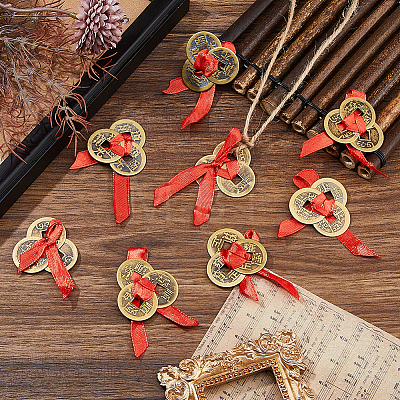 12Pcs 6 Style Brass Coin Pendant Decorations AJEW-FH00027-1