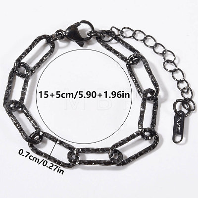 304 Stainless Steel Textured Paperclip Chain Bracelets for Women HX6515-10-1