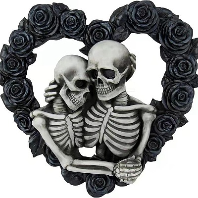 Halloween Skull Wreath Heart-Shaped Rose Skeleton Lover Embracing PW-WGB9CDA-01-1