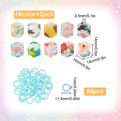 GOMAKERER 20Pcs 10 Colors Cornerless Cube Flower Printed Silicone Knitting Needle Stoppers DIY-GO0001-90-1