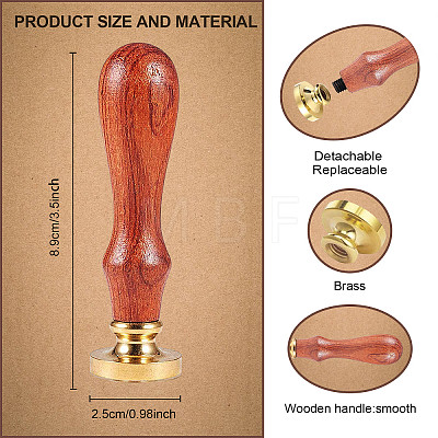 Golden Tone Brass Wax Seal Stamp Head with Wooden Handle AJEW-WH0208-848-1