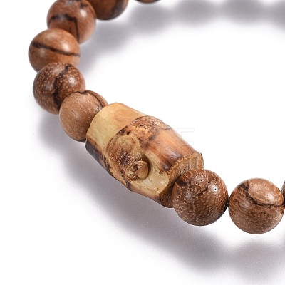 Men's Wood Beads Stretch Bracelets X-BJEW-JB04121-02-1