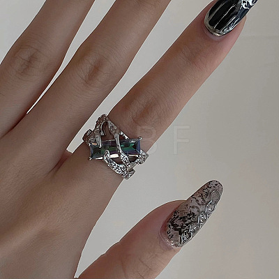 Rectangle Alloy with Rhinestone Adjustable Cuff Rings FS-WG527EA-02-1