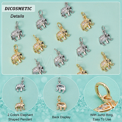 20Pcs 2 Colors Brass Micro Pave Clear Cubic Zirconia Charms ZIRC-DC0001-03-1