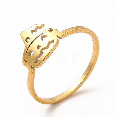 304 Stainless Steel Halloween Pumpkin Finger Ring for Women RJEW-K239-02G-1