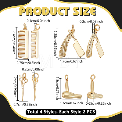 8Pcs 4 Styles Hairdressing Brass Pendants KK-UN0006-11-1